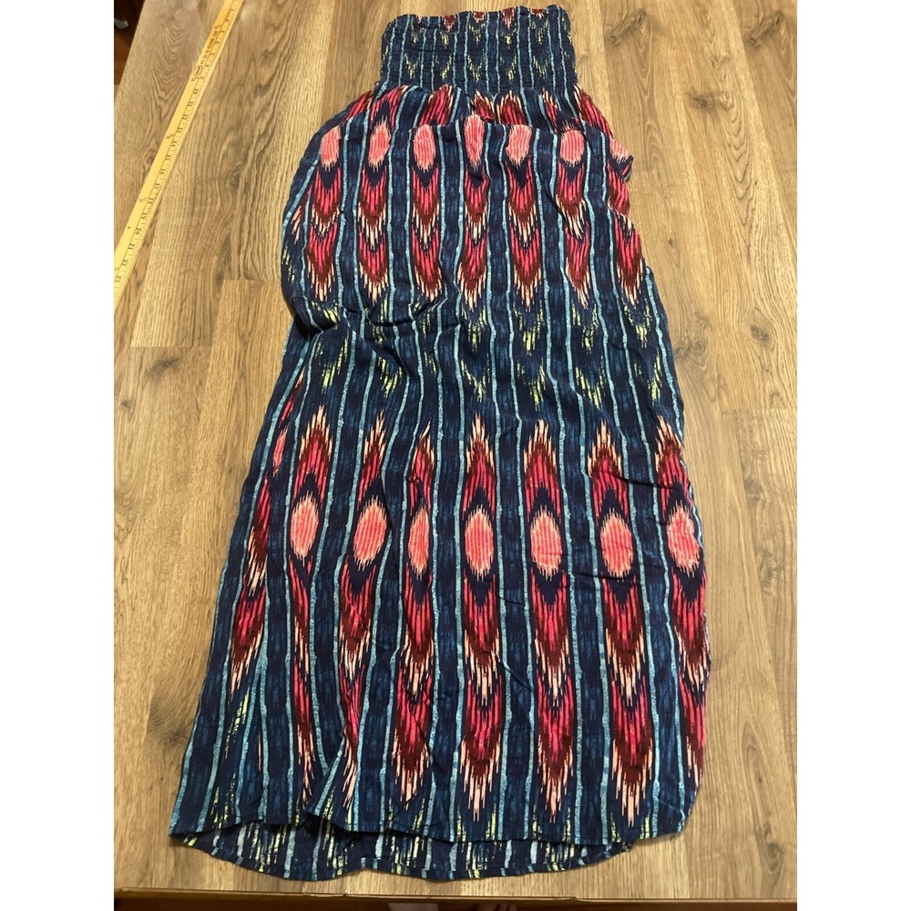 Mudd Dress, Youth Medium, Red Blue Orange Striped Strapless Dress 45" Length